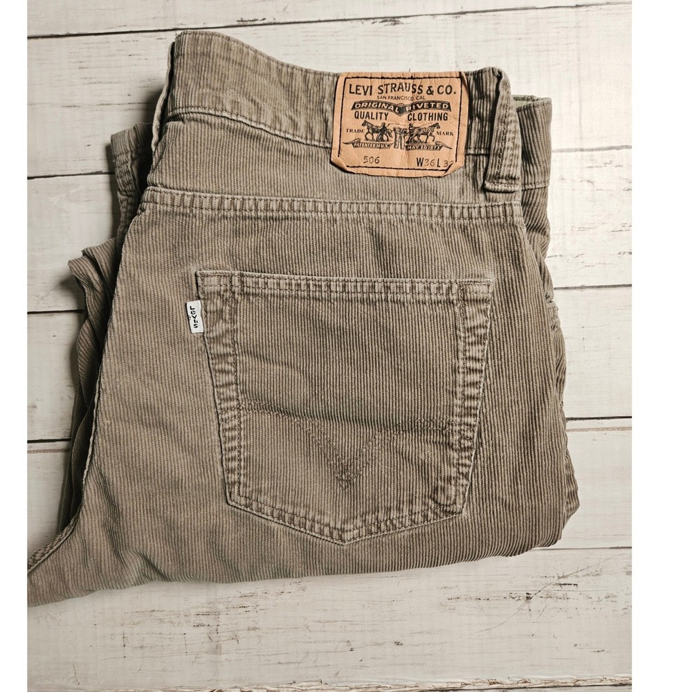 Levis 506 Straight Leg Corduroy Pants Mens 36x31 Tan Khaki Brown 5 Pocket